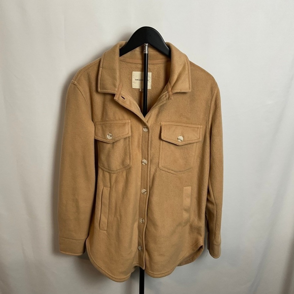 Thread & Supply Camel Tan Fleece Button Up Shacket XS Cozy Oversized Cabincore